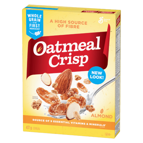 Front pack shot of Oatmeal Crisp Almond cereal