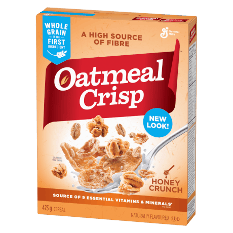 Front pack shot of Honey Crunch Oatmeal Crisp cereal