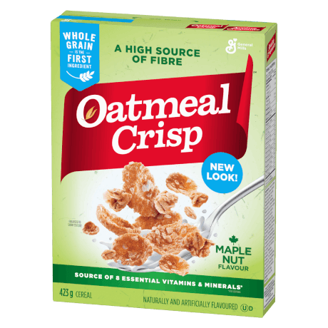 Front pack shot of Oatmeal Crisp Maple Nut cereal