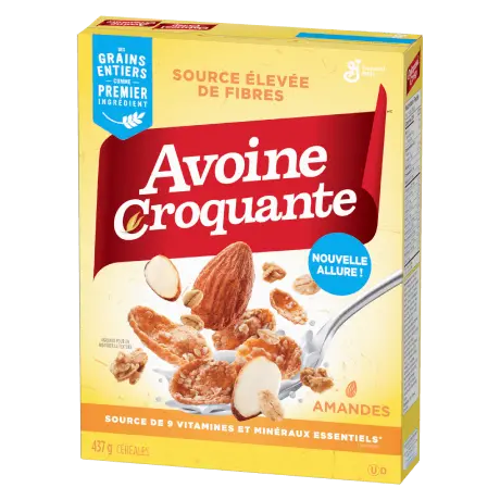 Photo de l'emballage frontal de la céréale Avoine Croquante Trio Amandes